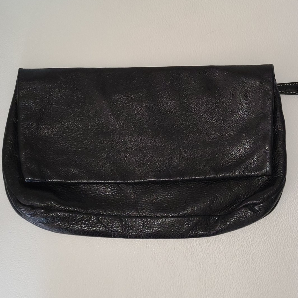 Roots fold-over leather clutch